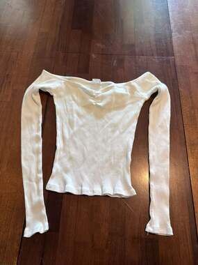 Cotton On White Ribbed Off-the-Shoulder Long Sleeve Top Size S/P